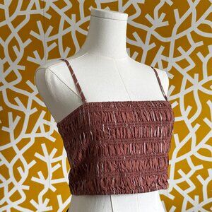 NWT Target New Day Ruched Brown White Cropped Tube Top with Straps/Strapless - S